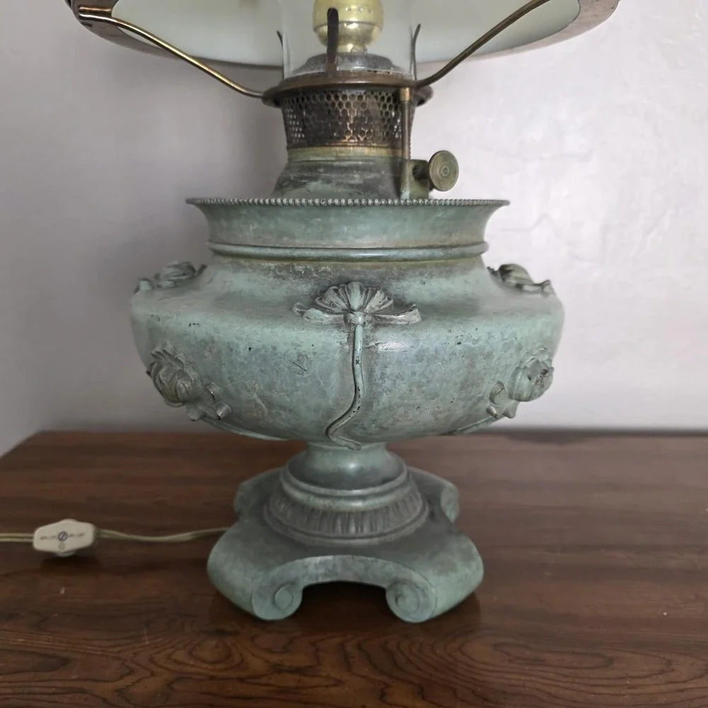 Antique Bradley & Hubbard GWTW Verdigris Parlor Lamp‎ Electric Converted Floral
